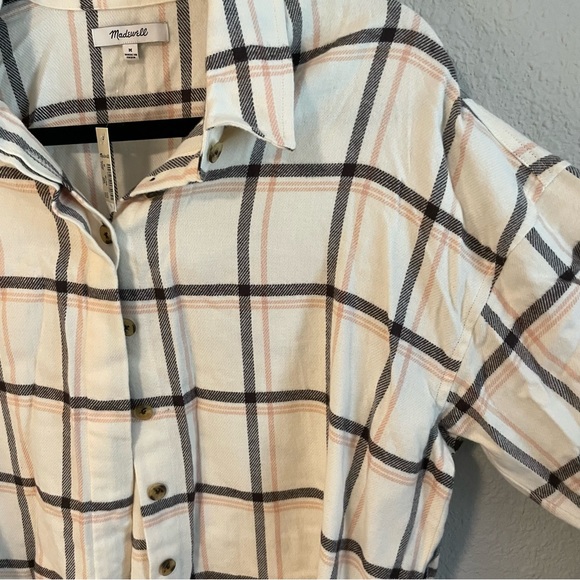 NWT Madewell Flannel Bromley Shirt in Northall Plaid, Cream and Gray, Size M - Picture 4 of 4